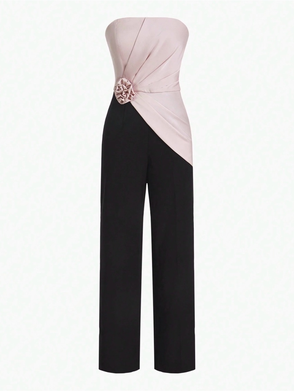 MOTF Strapless Blush Pink and Black Two-Tone Jumpsuit with Floral Accent